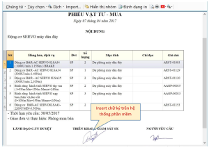 Biểu mẫu chứng từ với chữ ký của người duyệt được thêm vào