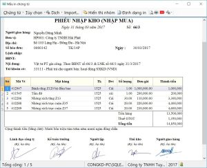 Biểu mẫu phiếu nhập mua sau khi lập và hoàn thiện quy trình duyệt