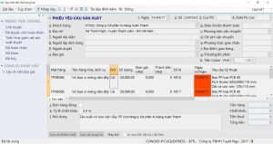 Mẫu form cập nhật phiếu yêu cầu sản xuất