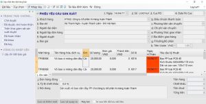 Mẫu form cập nhật phiếu yêu cầu sản xuất