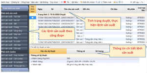 Màn hình giao diện tạo và quản lý lệnh sản xuất