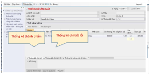 Màn hình cập nhật thống kê sản lượng