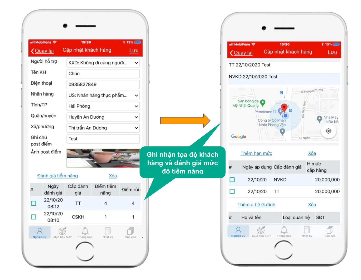 Giao diện cập nhật khách hàng trên Bravo Apps