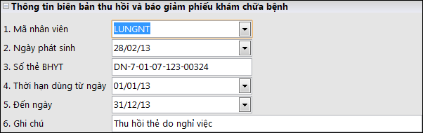 Biên bản thu hồi và giảm phiếu khám chữa bệnh