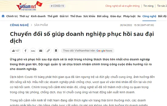 Chuyển đổi số giúp doanh nghiệp phục hồi sau đại dịch