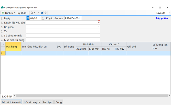 Đề nghị xuất vật tư sửa chữa và nghiệm thu