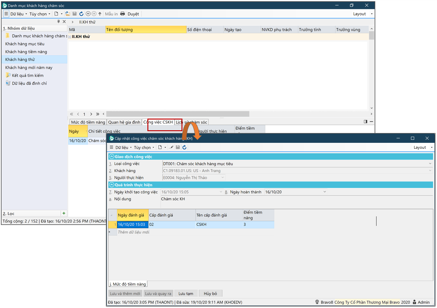 Giao diện chăm sóc khách hàng