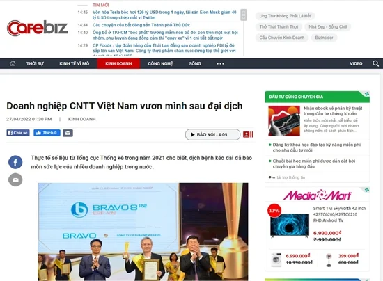 Báo điện tử Cafebiz đưa tin
