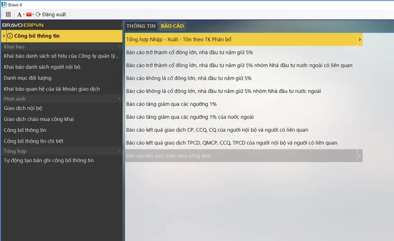 Tính năng Công bố thông tin trên phần mềm BRAVO tại các công ty quản lý Quỹ