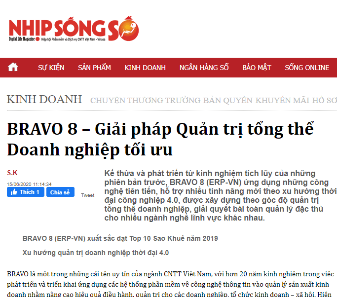 BRAVO 8 – Giải pháp Quản trị tổng thể Doanh nghiệp tối ưu