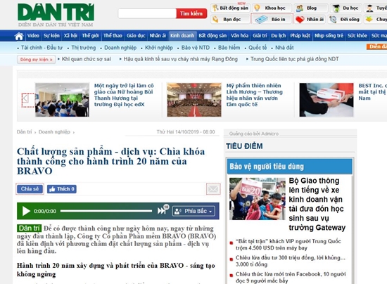 Dân Trí: Chất lượng sản phẩm