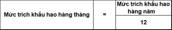 Công thức tính khấu hao TSCĐ hàng tháng
