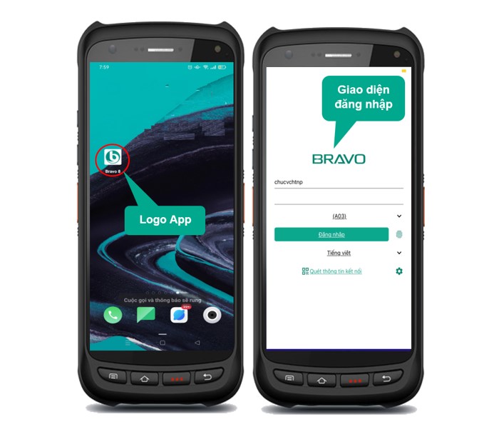 App BRAVO trên thiết bị quét PDA