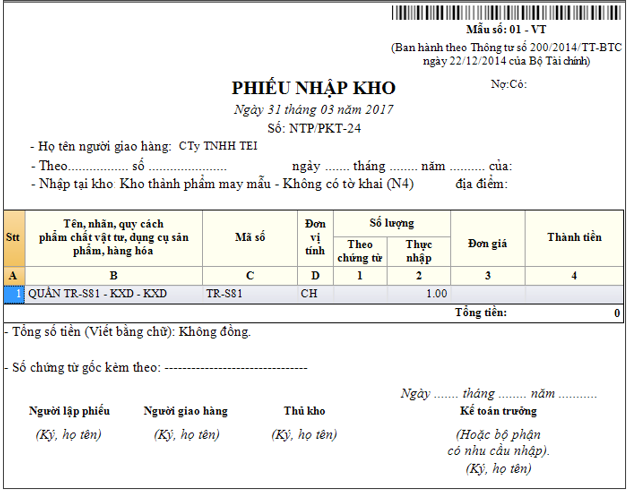 Nhập thành phẩm