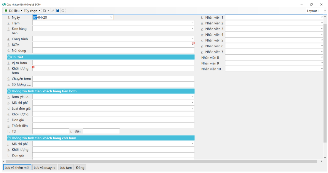 Phiếu thống kê Bơm bê tông