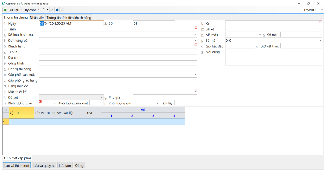 Phiếu thống kê xuất bê tông