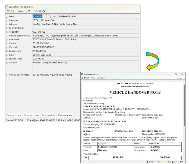 Handing over the car and activating the warranty