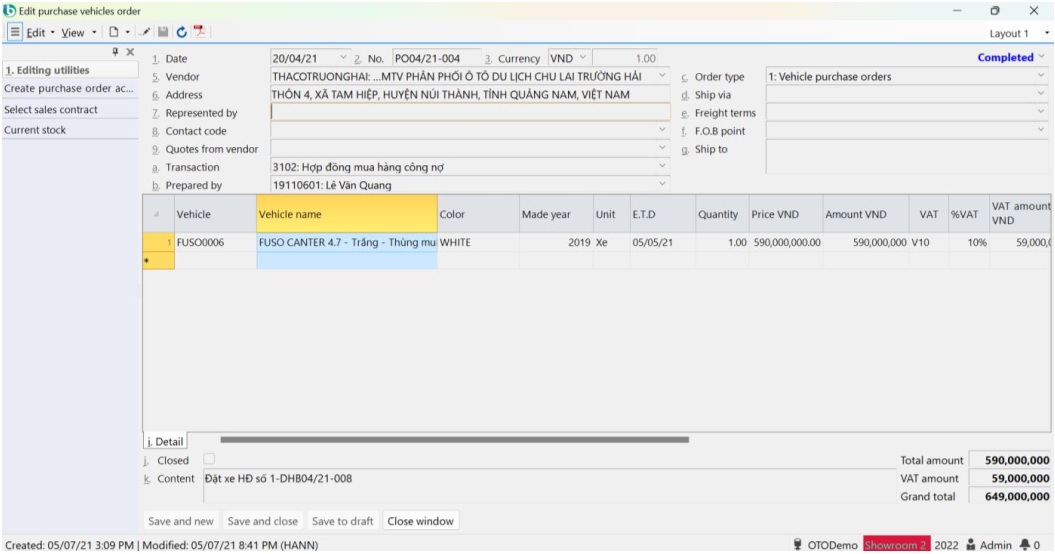 Update Purchase Orders
