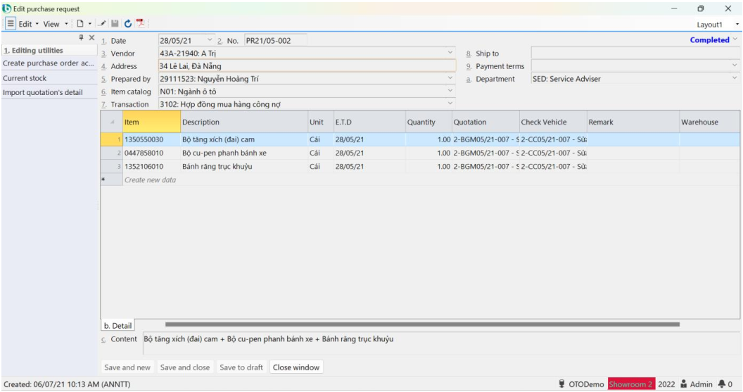 Update Purchase Request