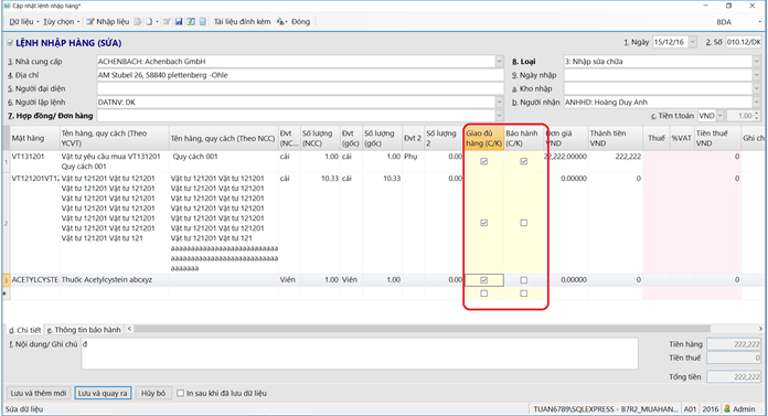 Check incoming goods