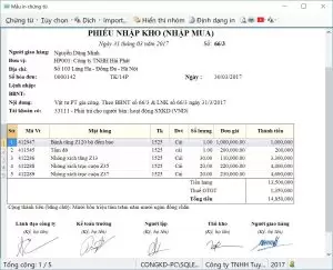 Biểu mẫu phiếu nhập mua sau khi lập và hoàn thiện quy trình duyệt