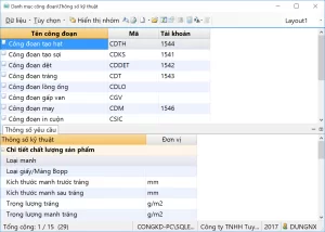 khai báo danh mục công đoạn, thông số kỹ thuật từng công đoạn