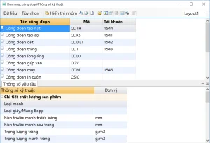 khai báo danh mục công đoạn, thông số kỹ thuật từng công đoạn