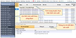 Màn hình giao diện tạo và quản lý lệnh sản xuất