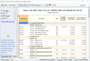 Báo cáo tiêu hao vật tư cho sản xuất theo công đoạn