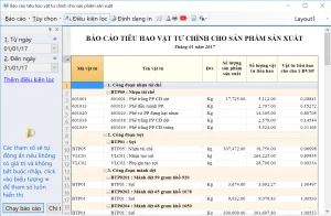 Báo cáo tiêu hao vật tư cho sản xuất theo công đoạn