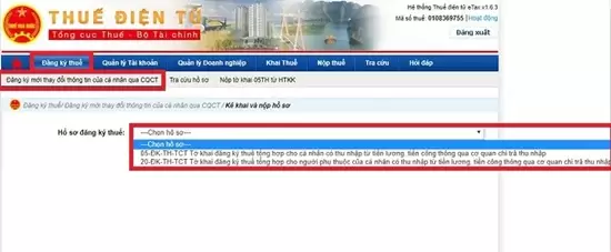 chọn tờ khai 05-ĐK-TH-TCT
