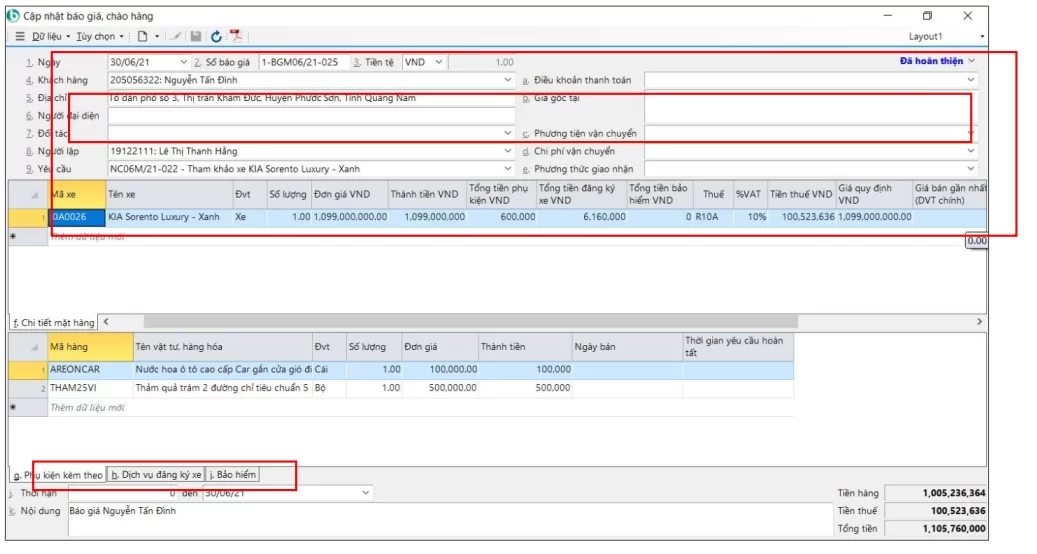 Báo giá bàn hàng