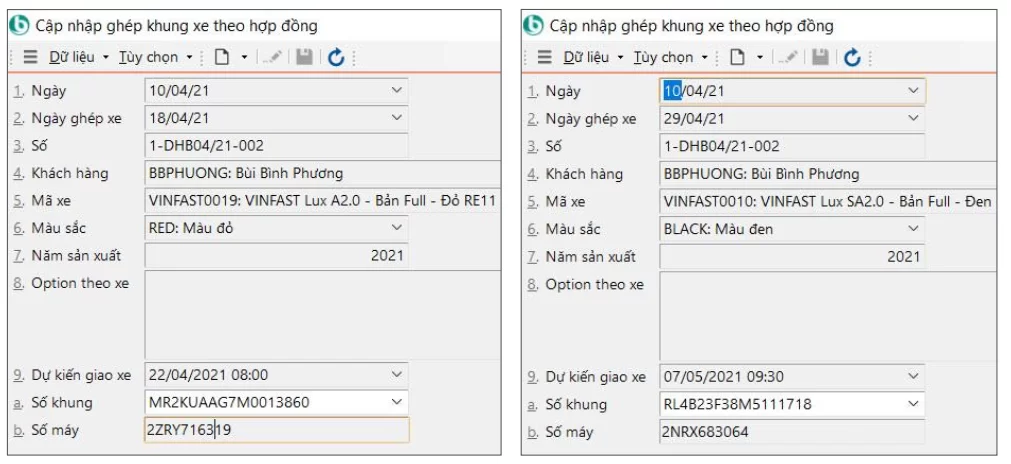 Cập nhật ghép xe theo hợp đồng