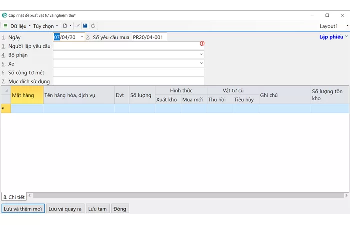 Đề nghị xuất vật tư sửa chữa và nghiệm thu