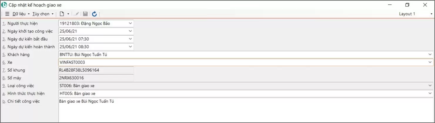 Cập nhật kế hoạch giao xe
