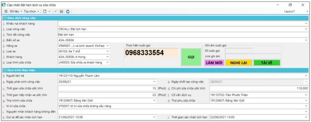 Quản lý lịch hẹn: xử lý các trường hợp sau