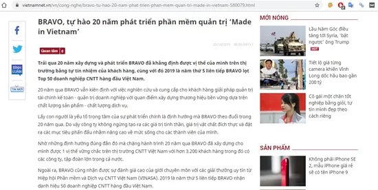 BRAVO, tự hào 20 năm phát triển phần mềm quản trị ‘Made in Vietnam’