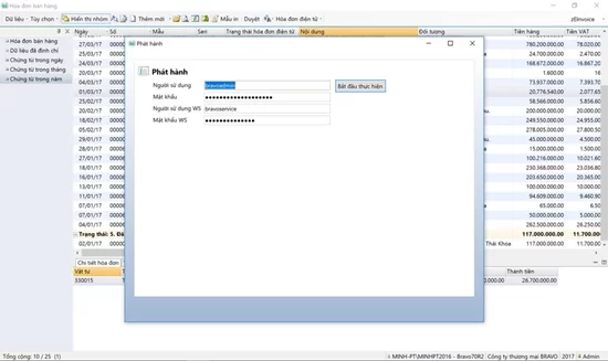 Một số hình ảnh tích hợp HĐĐT trên Phần mềm BRAVO