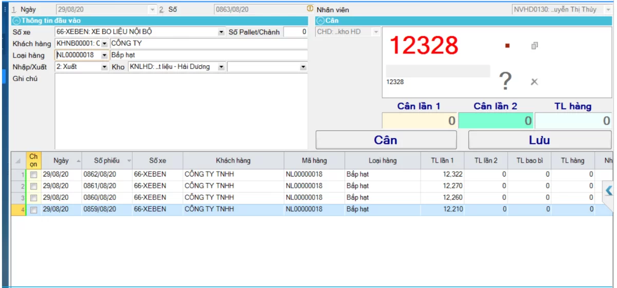 Cập nhật phiếu cân tại kho Cập nhật phiếu cân tại kho