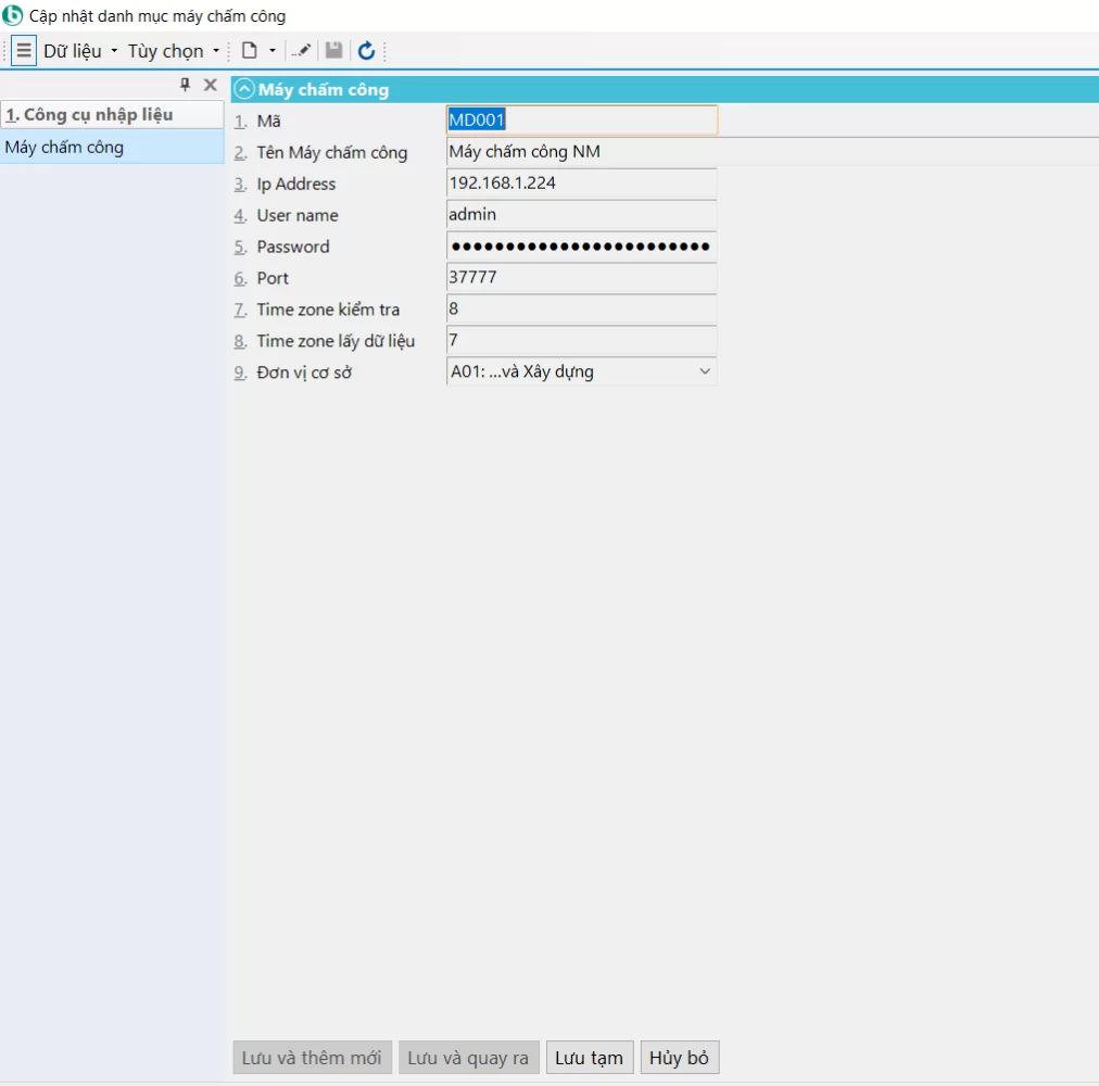 Cập nhật danh mục máy chấm công Cập nhật danh mục máy chấm công
