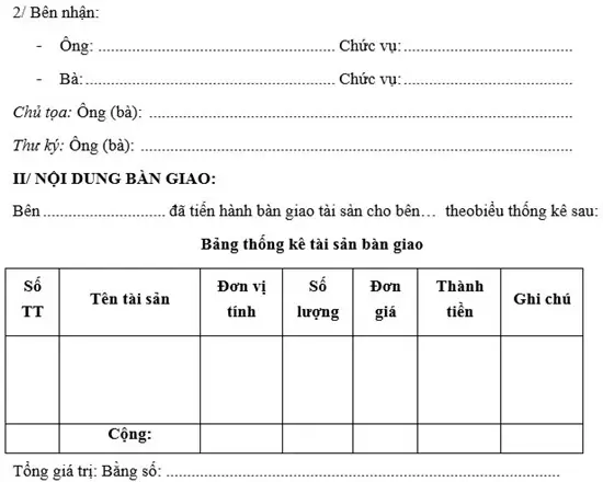 Mẫu biên bản bàn giao tài sản - 02
