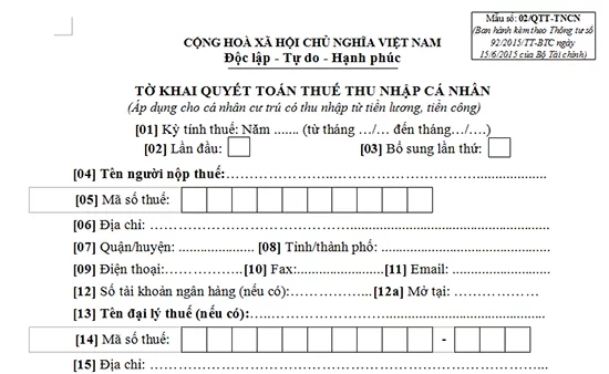 Mẫu 02/QTT-TNCN nộp tờ khai thuế thu nhập cá nhân 2020