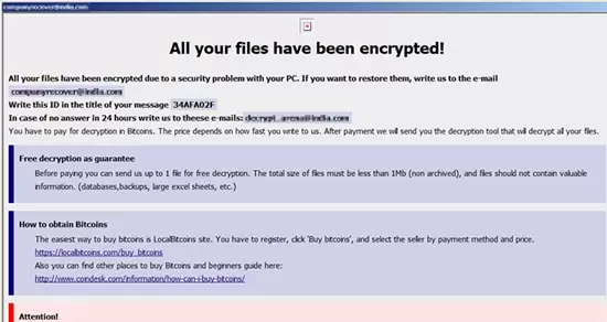 Thông tin đòi tiền chuộc từ những kẻ phát tán mã độc mà nạn nhân nhận được