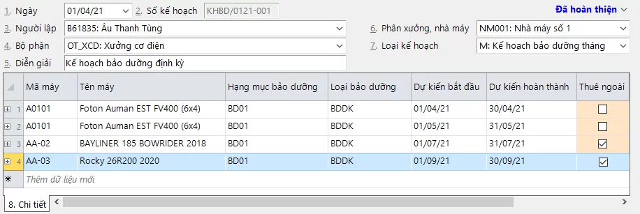 Kế hoạch bảo dưỡng máy móc, thiết Kế hoạch bảo dưỡng máy móc, thiết