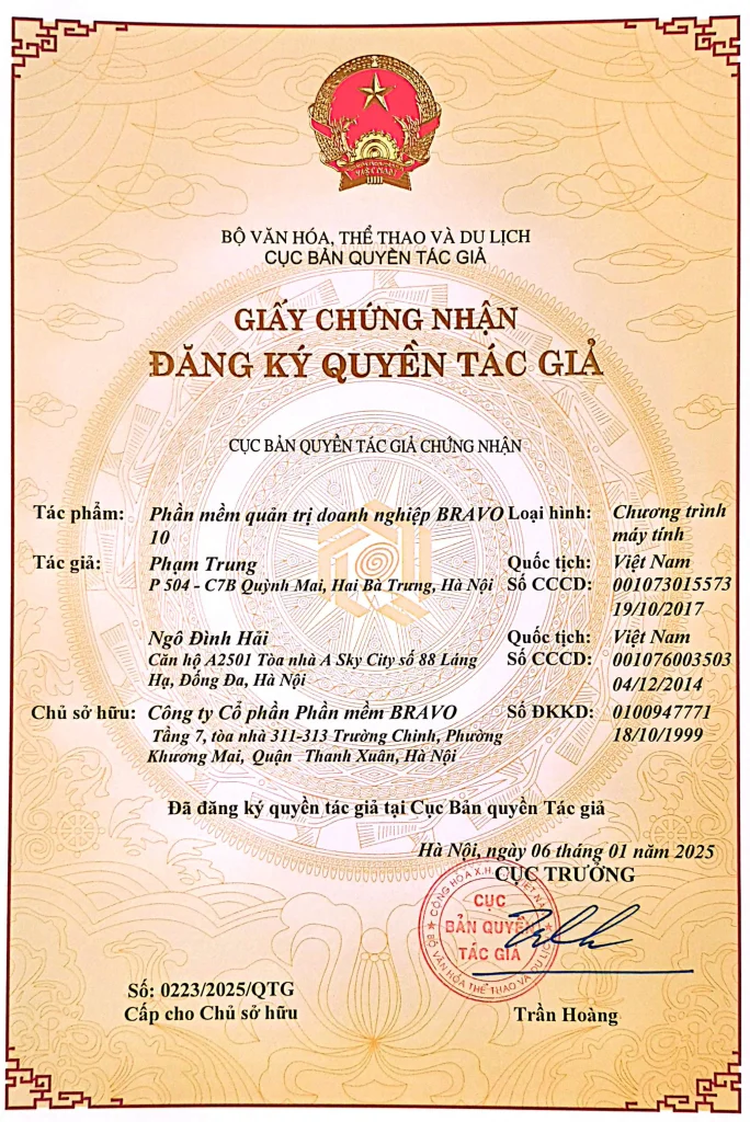 Chứng nhận BRAVO 10 ERP