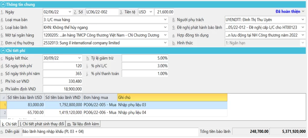 Báo cáo theo dỗi bảo lãnh ngân hàng trên phần mềm BRAVO
