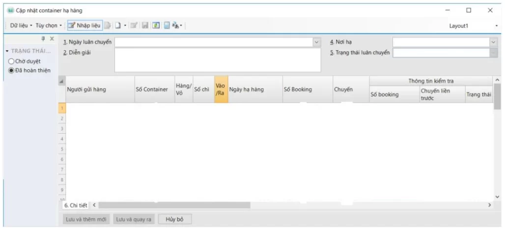 Cập nhật container hạ hàng