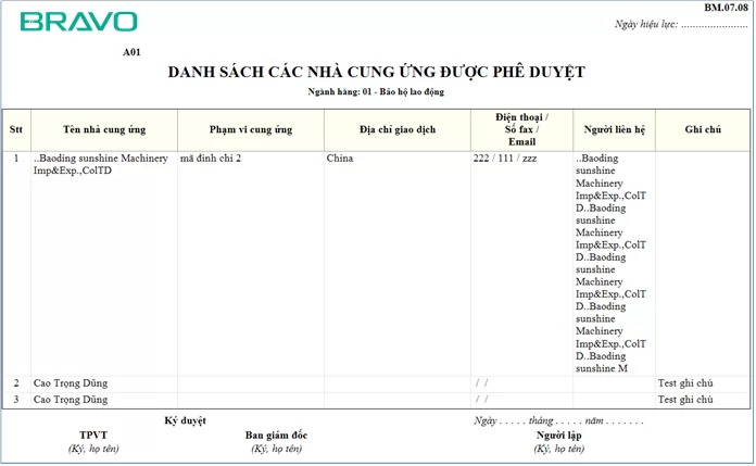 Danh sach ncc được phê duyệt