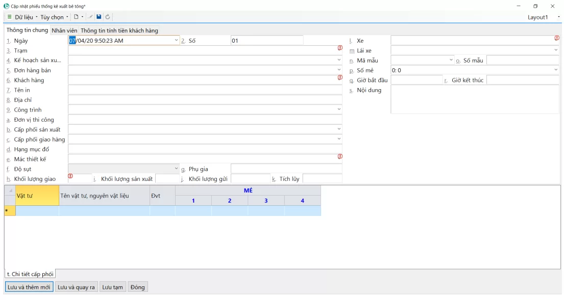 Phiếu thống kê xuất bê tông