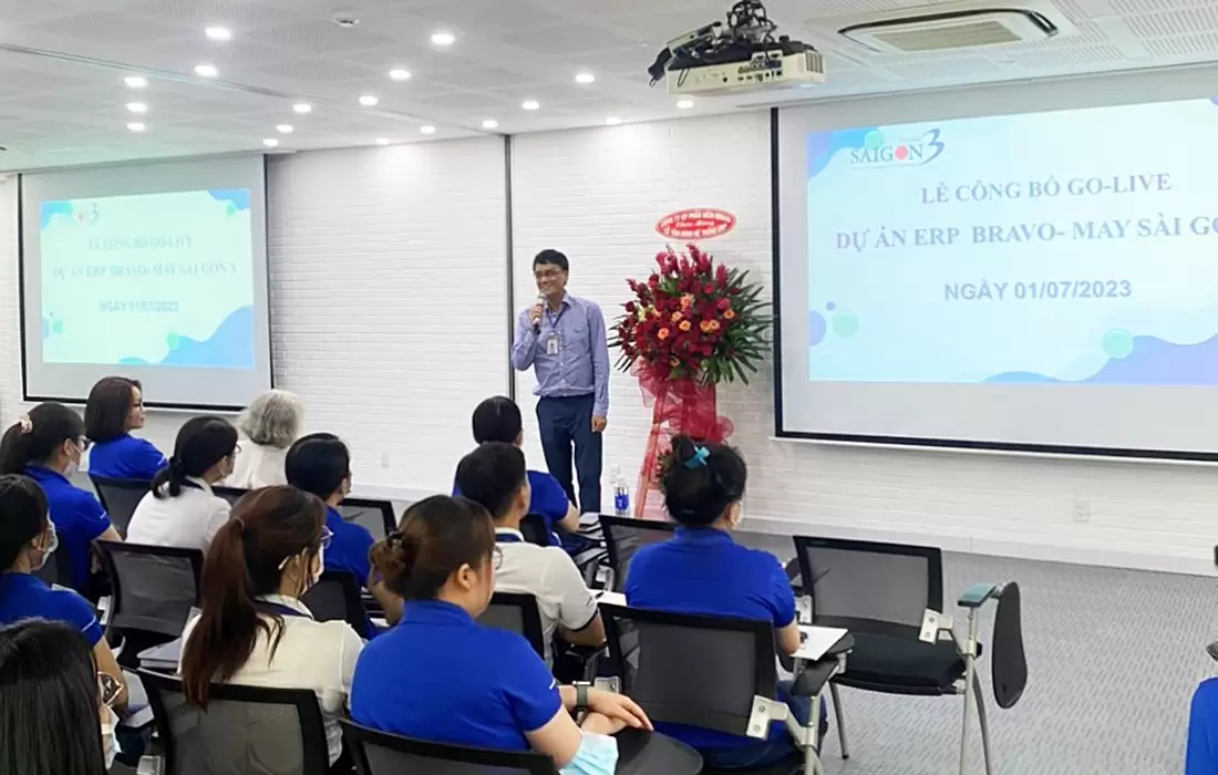 BLĐ May Sài Gòn 3 phát biểu tại buổi lễ Go-live hệ thống BRAVO ERP